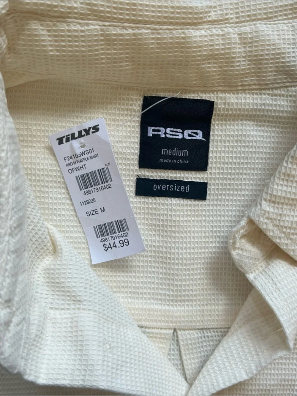 NWT Mens M Oversized RSQ Creme‎ Off White Long Sleeve Buton Down Shirt Tillys
